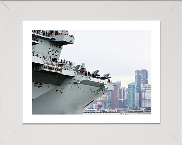 HMS Prince of Wales (R09) Photo Print - Singapore Skyline 2025 - Royal Navy Queen Elizabeth Class Aircraft Carrier Hampshire Prints 10 x 8 White Frame Yes