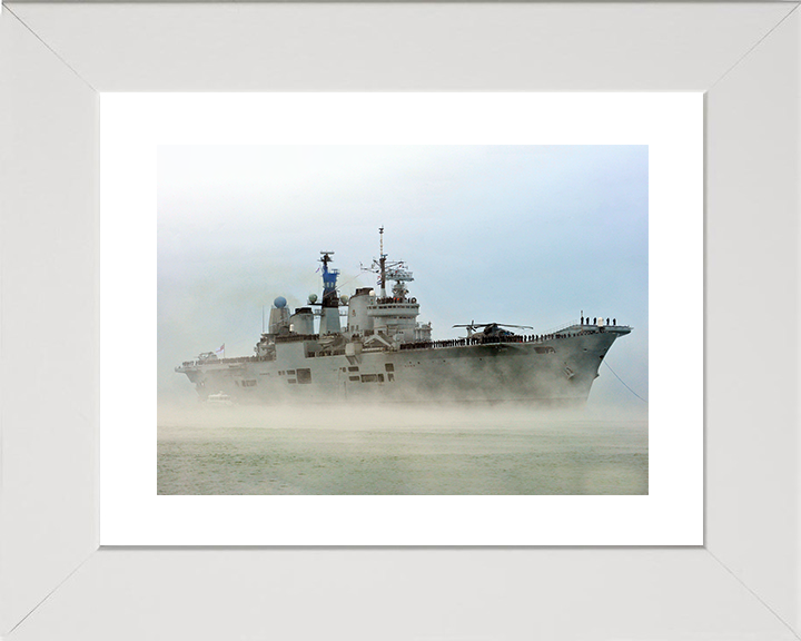 HMS Ark Royal (R07) Royal Navy Invincible Class Aircraft Carrier In The Mist Photo Print Wall Art Decor Posters, Prints, & Visual Artwork Hampshire Prints 10 x 8 White Frame Yes
