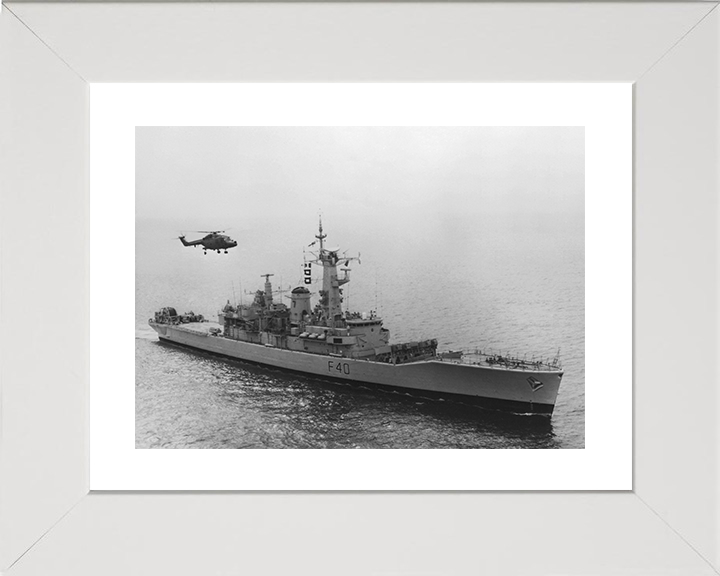 HMS Sirius (F40) Photo Print - With Helicopter - Royal Navy Leander Class Frigate Posters, Prints, & Visual Artwork Hampshire Prints 10 x 8 White Frame Yes