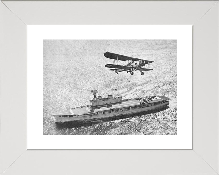 HMS Eagle (1918) Royal Navy Aircraft Carrier With Biplane Photo Print Wall Art Decor Posters, Prints, & Visual Artwork Hampshire Prints 10 x 8 White Frame Yes