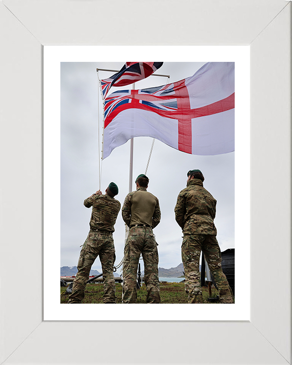 Royal Marines Commandos Raise the White Ensign Photo Print Hampshire Prints 10 x 8 White Frame Yes
