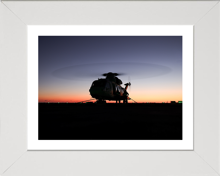 Merlin Helicopter at Sunset on a Flight Deck Photo Print - Royal Navy Aircraft Hampshire Prints 10 x 8 White Frame Yes