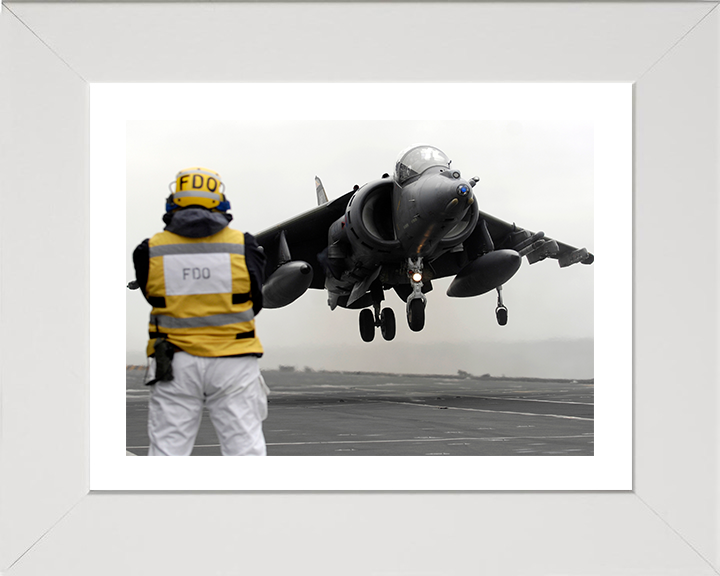 Harrier GR9 With Flight Deck Officer (FDO) Photo Print - Royal Navy Aircraft Posters, Prints, & Visual Artwork Hampshire Prints 10 x 8 White Frame Yes
