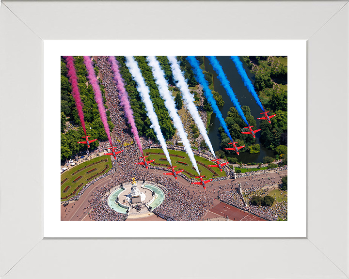 RAF Red Arrows Over Buckingham Palace 2025 Photo Print - Royal Air Force Aircraft Hampshire Prints 10 x 8 White Frame Yes