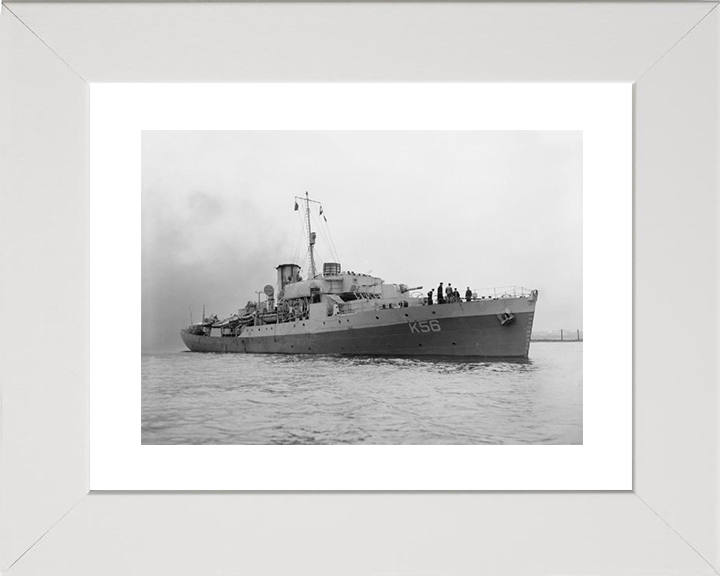 HMS Asphodel (K56) Royal Navy Flower Class Corvette Starboard Bow View Photo Print Wall Art Decor Posters, Prints, & Visual Artwork Hampshire Prints 10 x 8 White Frame Yes