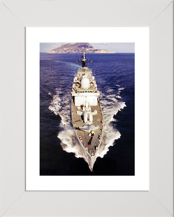 HMS Cardiff (D108) Royal Navy Type 42 Destroyer Off Gibraltar Photo Print Wall Art Decor Posters, Prints, & Visual Artwork Hampshire Prints 10 x 8 White Frame Yes