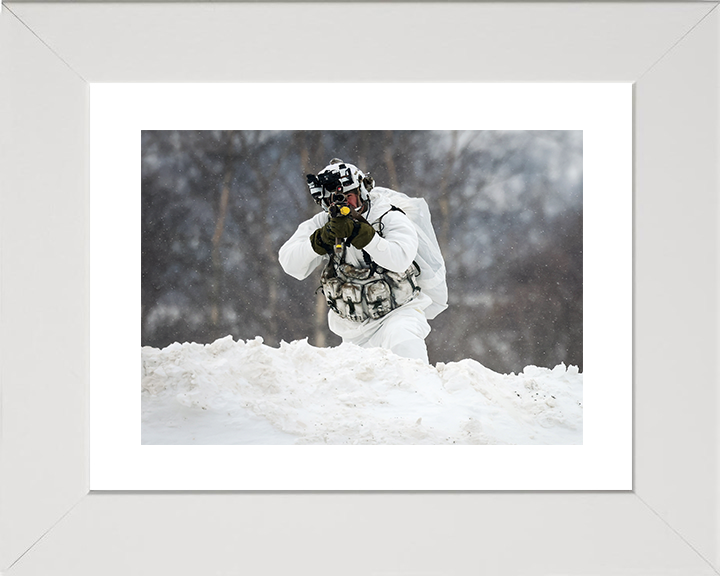 Royal Marine Aims During Cold Weather exercise Photo Print 40 Commando Marines Wall Art Military Decor UK Posters, Prints, & Visual Artwork Hampshire Prints 10 x 8 White Frame Yes