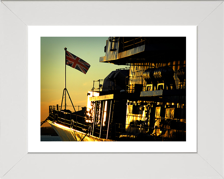 HMS Iron Duke (F234) Photo Print - At Sunset Port Side - Royal Navy Type 23 Frigate Hampshire Prints 10 x 8 White Frame Yes