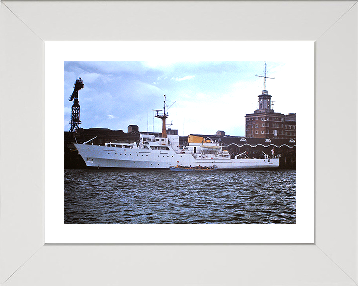HMS Beagle (A319) Photo Print - Portsmouth 1982 - Royal Navy Bulldog Class Survey Vessel Hampshire Prints 10 x 8 White Frame Yes