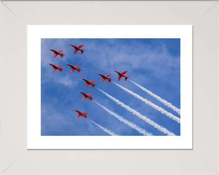 RAF Red Arrows in Formation 2025 Photo Print - Royal Air Force Aircraft Hampshire Prints 10 x 8 White Frame Yes