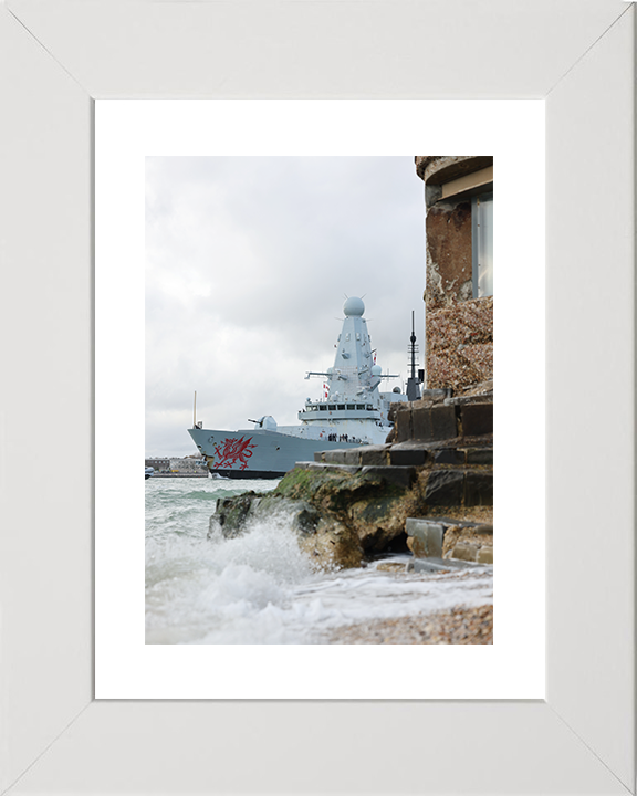 HMS Dragon (D35) Royal Navy Type 45 Destroyer Round Tower 2026 Photo Print Wall Art Decor Posters, Prints, & Visual Artwork Hampshire Prints 10 x 8 White Frame Yes