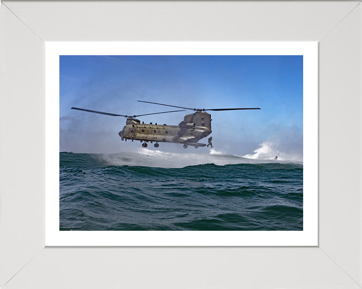 Royal Marine Commando helocasting from a Chinook Photo Print - 40 Commando Hampshire Prints 10 x 8 White Frame Yes