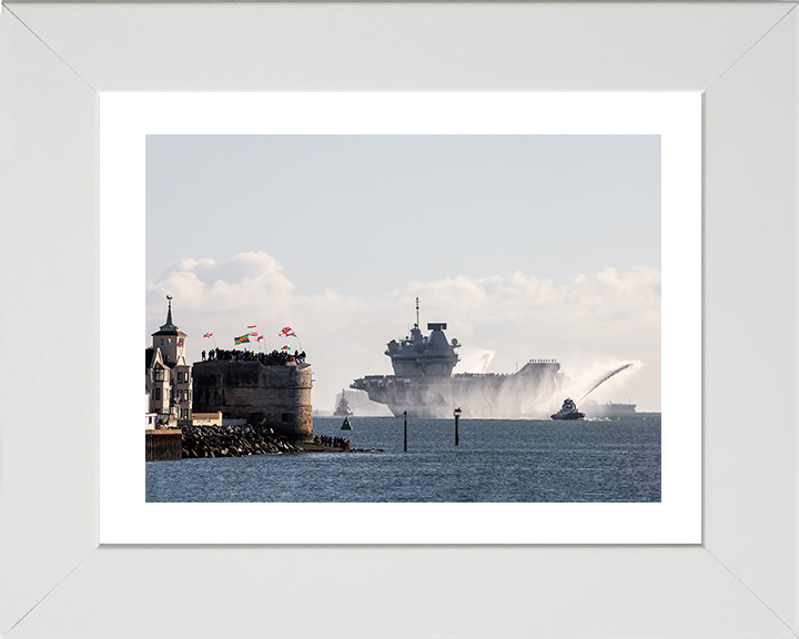 HMS Prince of Wales (R09) Photo Print - Round Tower 2025 - Royal Navy Queen Elizabeth Class Aircraft Carrier Posters, Prints, & Visual Artwork Hampshire Prints 10 x 8 White Frame Yes