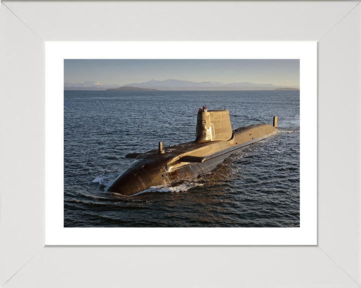HMS Astute (S119) Photo Print - Port Bow View - Royal Navy Astute Class Submarine Hampshire Prints 10 x 8 White Frame Yes