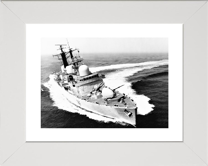 HMS Birmingham (D86) Royal Navy Type 42 Destroyer Hard Turn To Port Photo Print Wall Art Decor Posters, Prints, & Visual Artwork Hampshire Prints 10 x 8 White Frame Yes