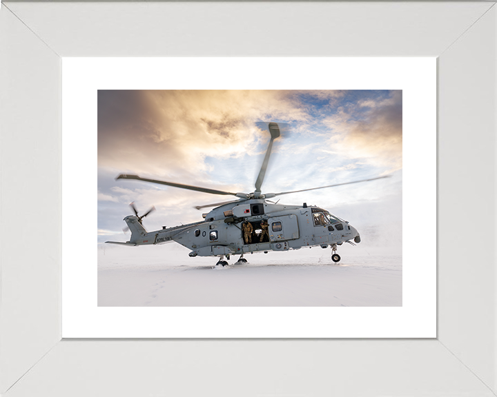 Merlin MK4 Helicopter Snow Landing in Norway 2026 Royal Navy Aircraft Photo Print Wall Art Naval Decor UK Posters, Prints, & Visual Artwork Hampshire Prints 10 x 8 White Frame Yes