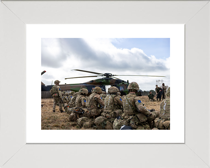 British Army Parachute Regiment Soldiers with French Caiman Helicopter Photo Print Wall Art Poster Posters, Prints, & Visual Artwork Hampshire Prints 10 x 8 White Frame Yes