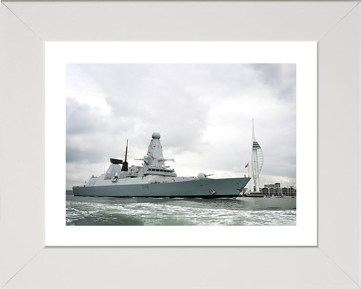 HMS Defender (D36) Royal Navy Type 45 Destroyer Leaving Portsmouth 2014 Photo Print Wall Art Decor Posters, Prints, & Visual Artwork Hampshire Prints 10 x 8 White Frame Yes