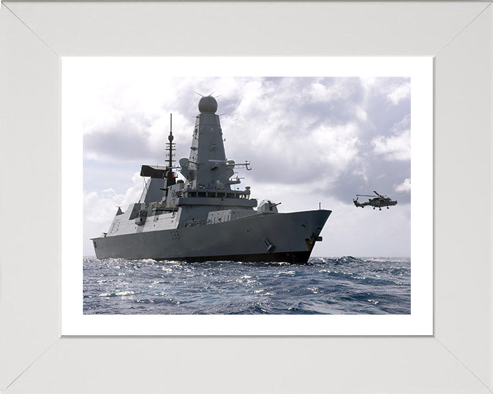 HMS Dauntless (D33) Photo Print - At Sea With Lynx - Royal Navy Type 45 Destroyer Hampshire Prints 10 x 8 White Frame Yes
