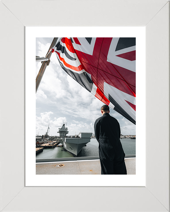 HMS Prince of Wales (R09) Photo Print - From Queen Elizabeth - Royal Navy Queen Elizabeth Class Aircraft Carrier Hampshire Prints 10 x 8 White Frame Yes