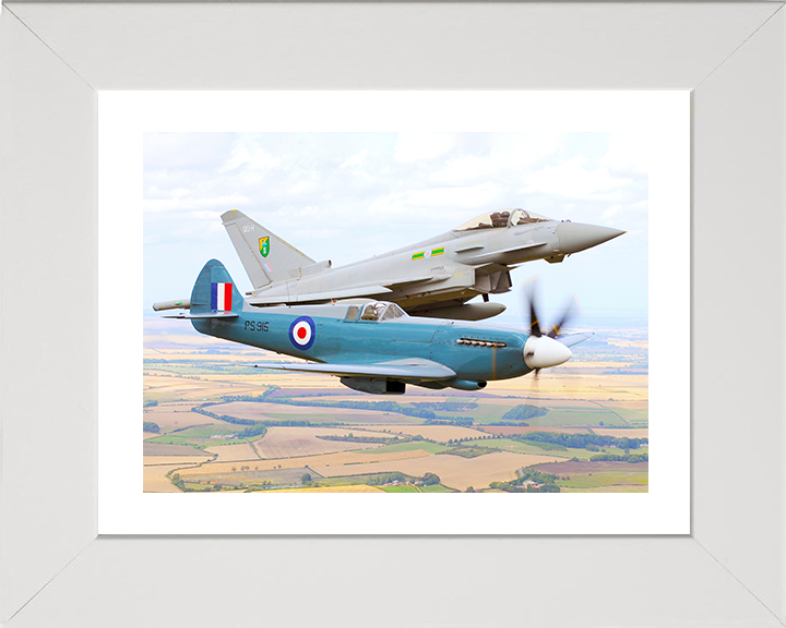 RAF Spitfire And Typhoon in Flight 2010 Photo Print - Royal Air Force Aircraft Posters, Prints, & Visual Artwork Hampshire Prints 10 x 8 White Frame Yes