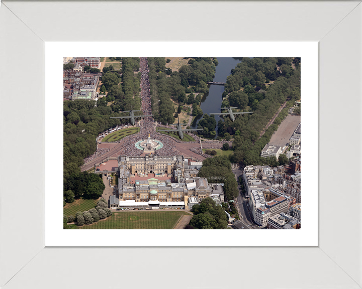 RAF C-130J Hercules over Buckingham Palace Photo Print - Royal Air Force Aircraft Hampshire Prints 10 x 8 White Frame Yes