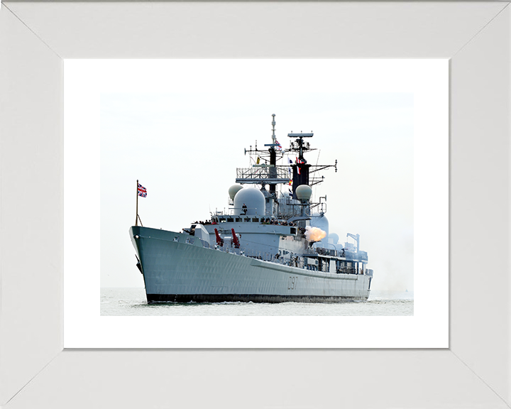 HMS Edinburgh (D97) Royal Navy Type 42 Destroyer Firing at Anchor Photo Print Wall Art Decor Posters, Prints, & Visual Artwork Hampshire Prints 10 x 8 White Frame Yes