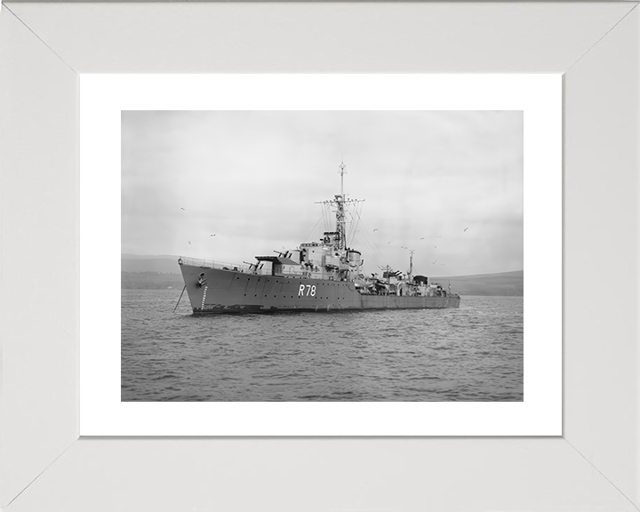 HMS Wessex (R78) Photo Print - At Anchor 1944 - Royal Navy W Class Destroyer Hampshire Prints 10 x 8 White Frame Yes