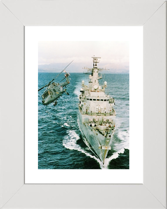 HMS Beaver (F93) Royal Navy Type 22 Frigate Bow View With Helicopter Photo Print Wall Art Decor Posters, Prints, & Visual Artwork Hampshire Prints 10 x 8 White Frame Yes