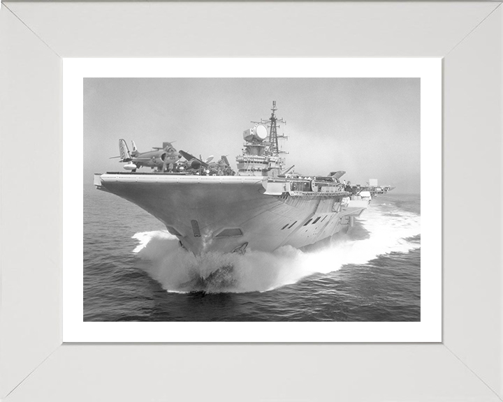 HMS Hermes (R12) Photo Print - Low Bow View - Royal Navy Centaur Class Aircraft Carrier Hampshire Prints 10 x 8 White Frame Yes