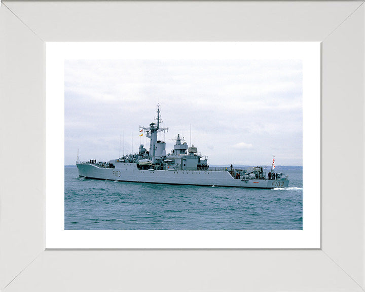 HMS Lowestoft (F103) Photo Print - Port Side View - Royal Navy Rothesay Class Frigate Hampshire Prints 10 x 8 White Frame Yes