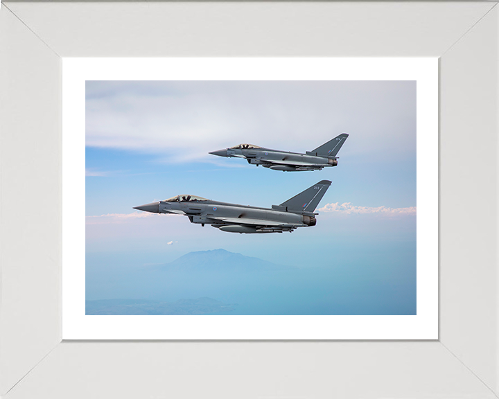 Two RAF Typhoon jets in flight Photo Print - Royal Air Force Aircraft Hampshire Prints 10 x 8 White Frame Yes