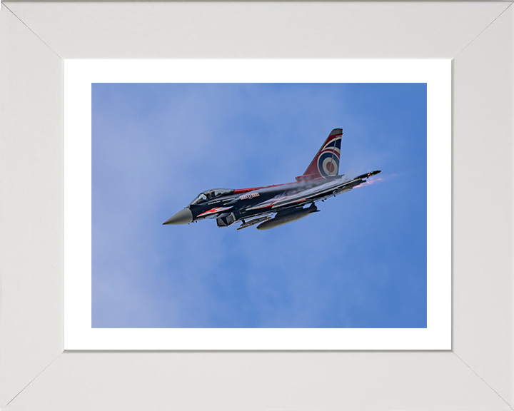 RAF Typhoon Union Jack paintwork in flight Photo Print - Royal Air Force Aircraft Hampshire Prints 10 x 8 White Frame Yes