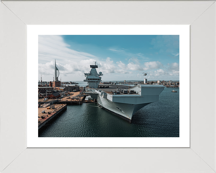HMS Prince of Wales (R09) Photo Print - HMNB Portsmouth - Royal Navy Queen Elizabeth Class Aircraft Carrier Hampshire Prints 10 x 8 White Frame Yes