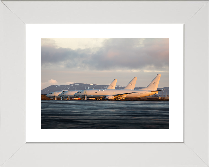 RAF Poseidon MRA1 (P8A) on the Apron at Sunrise Royal Air Force Aircraft Photo Print Wall Art Aviation Decor UK Posters, Prints, & Visual Artwork Hampshire Prints 10 x 8 White Frame Yes