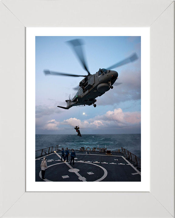 Merlin HM MK1 Helicopter Winching Photo Print - Royal Navy Aircraft Hampshire Prints 10 x 8 White Frame Yes