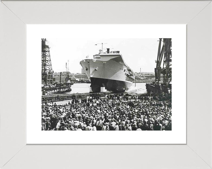 HMS Ark Royal (R07) Royal Navy Invincible Class Aircraft Carrier Launch Photo Print Wall Art Decor Posters, Prints, & Visual Artwork Hampshire Prints 10 x 8 White Frame Yes