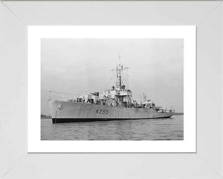HMS Ballinderry (K255) Photo Print - At Anchor 1943 - Royal Navy River Class Frigate Hampshire Prints 10 x 8 White Frame Yes