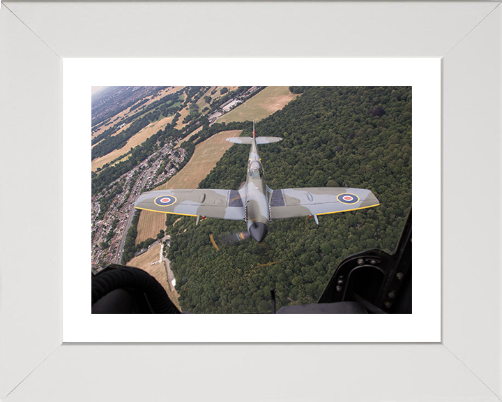 RAF Spitfire Mk XVI with Clipped Wings in Flight Photo Print - Royal Air Force Aircraft Posters, Prints, & Visual Artwork Hampshire Prints 10 x 8 White Frame Yes