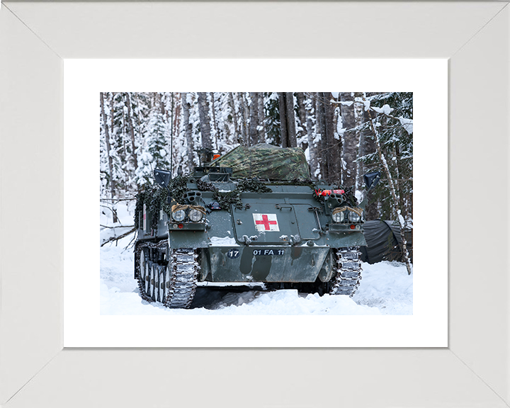 British Army Battlefield Ambulance in the Snow Photo Print Wall Art Military Vehicle Decor Poster Posters, Prints, & Visual Artwork Hampshire Prints 10 x 8 White Frame Yes