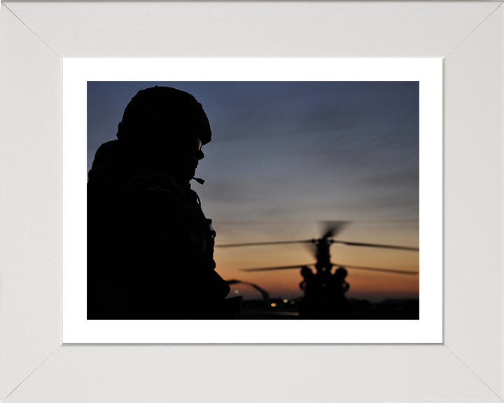 RAF Regiment Silhouette with Chinook Helicopter Photo Print - Royal Air Force Hampshire Prints 10 x 8 White Frame Yes