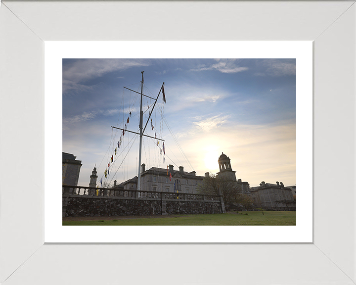 HMS Drake Photo Print - Devonport - Dress Ship - Royal Navy Shore Establishment Hampshire Prints 10 x 8 White Frame Yes