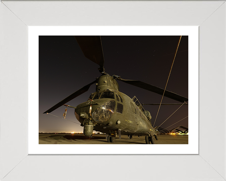 RAF Chinook Helicopter on Runway at night Photo Print - Royal Air Force Aircraft Hampshire Prints 10 x 8 White Frame Yes