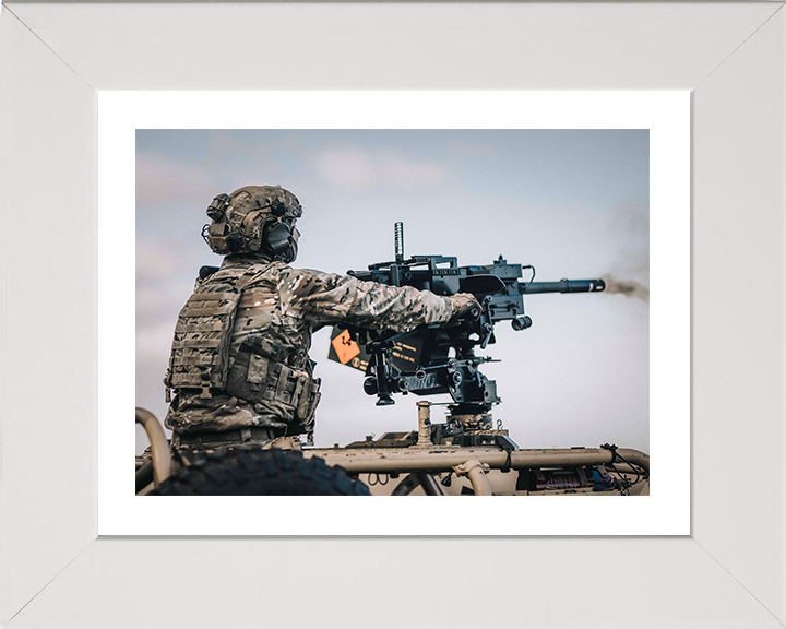 Soldier Firing a Grenade Machine Gun Photo Print - British Army Hampshire Prints 10 x 8 White Frame Yes