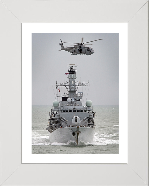 HMS Sutherland (F81) Photo Print - With Merlin - Royal Navy Type 23 Frigate Hampshire Prints 10 x 8 White Frame Yes