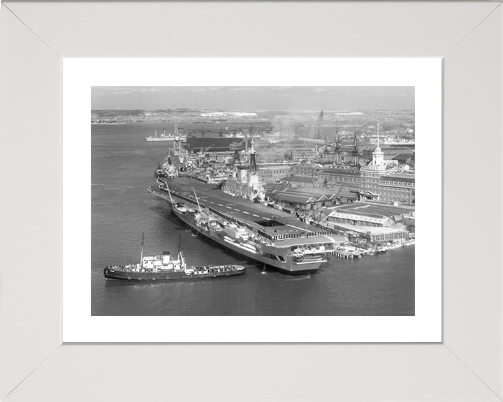 HMS Eagle (R05) Photo Print - Portsmouth 1964 - Royal Navy Audacious Class Aircraft Carrier Hampshire Prints 10 x 8 White Frame Yes