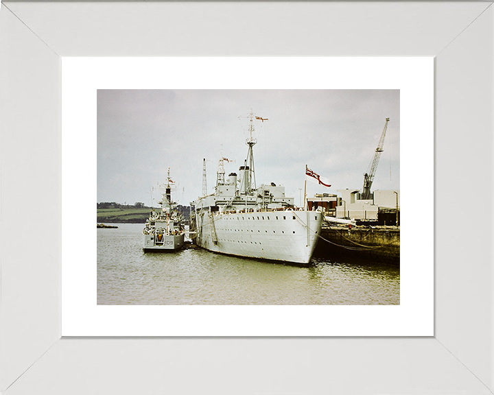 HMS Defiance (A187) Royal Navy Maidstone Class Ship Alongside HMS Leander Photo Print Wall Art Decor Posters, Prints, & Visual Artwork Hampshire Prints 10 x 8 White Frame Yes