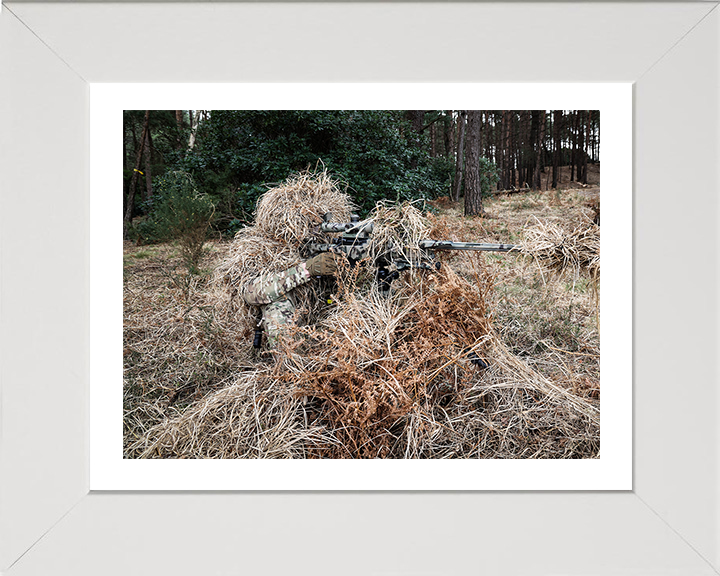 Royal Marine Commando Sniper camouflaged | Photo Print | Framed Print | Military | 40 Commando | Wall Art | Home Decor | Photography | Armed Forces Hampshire Prints 10 x 8 White Frame Yes