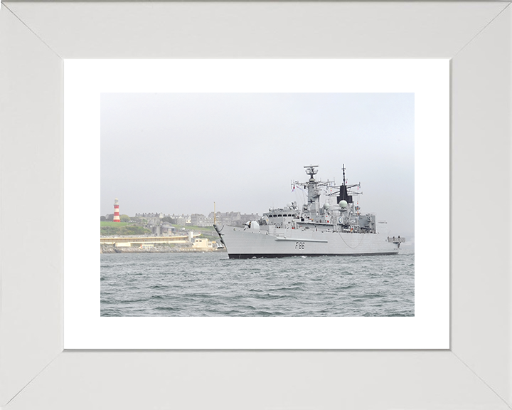 HMS Campbeltown (F86) Royal Navy Type 22 Frigate Entering Plymouth Photo Print Wall Art Decor Posters, Prints, & Visual Artwork Hampshire Prints 10 x 8 White Frame Yes