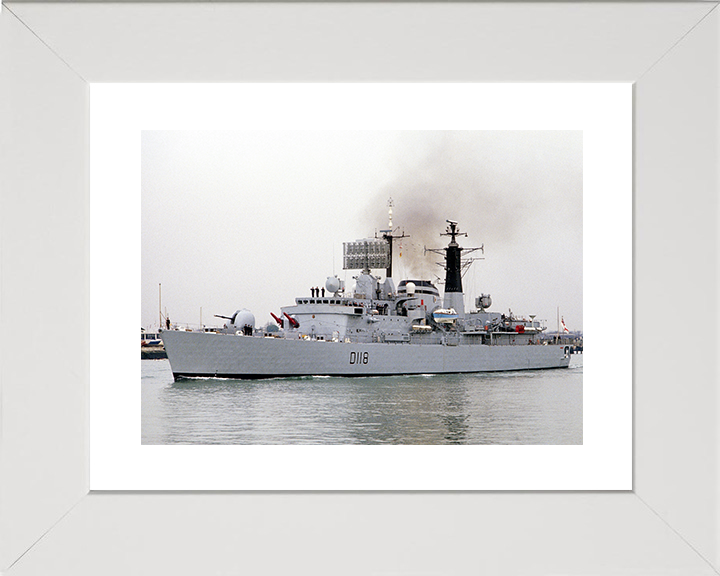 HMS Coventry (D118) Royal Navy Type 42 Destroyer Leaving Harbour Photo Print Wall Art Decor Posters, Prints, & Visual Artwork Hampshire Prints 10 x 8 White Frame Yes